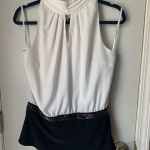 WHBM black white high neck sleeveless color block blouse
